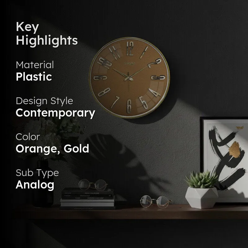 Elite Numeric Plastic Wall Clock - Orange & Gold media 2