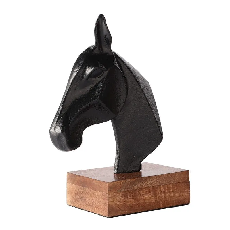 Noir Stallion Horse Head Aluminium Showpiece - Black media 5