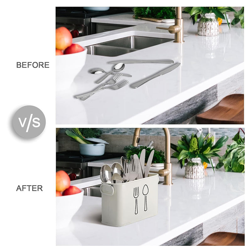Fork & Order Metal Cutlery Holder - White media 5