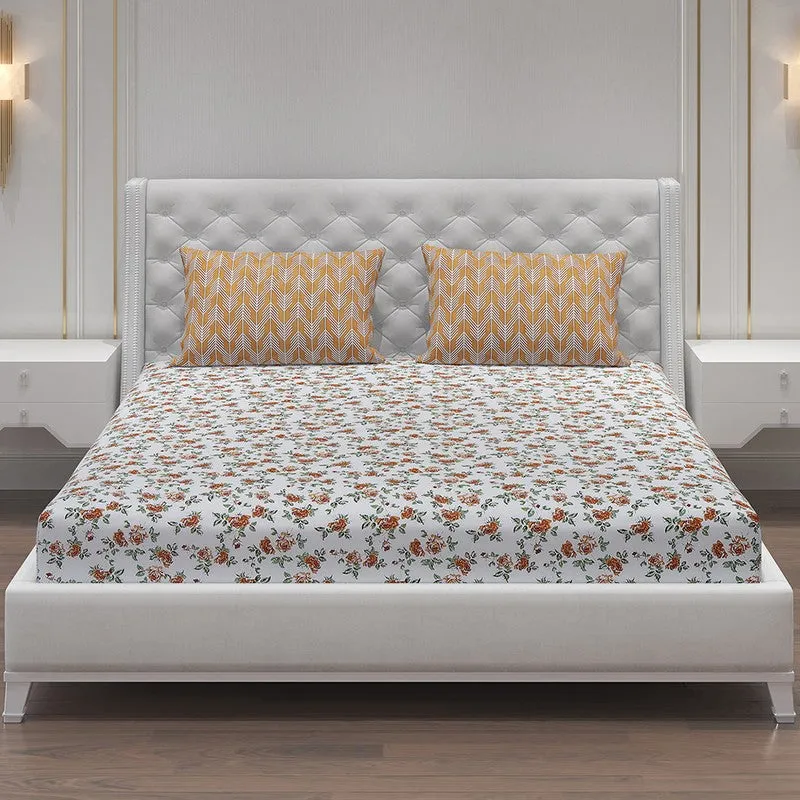 Monte Carlo Fleurish Cotton Bedsheet (White,Beige) - 104 TC media 3