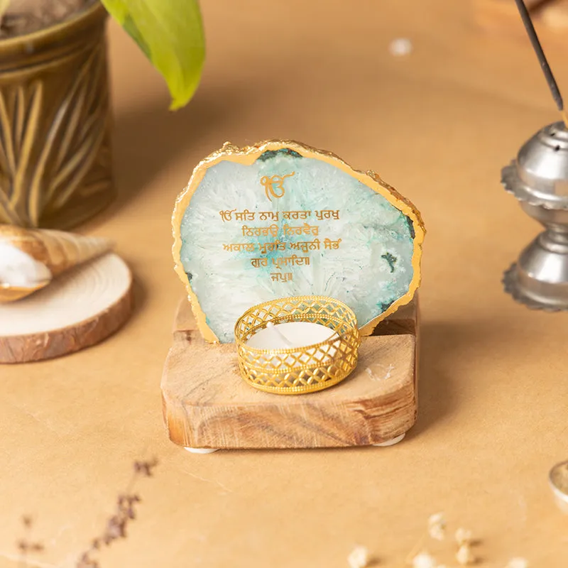 Agate Onkar Mantra Tea Light Holder - Green media 5