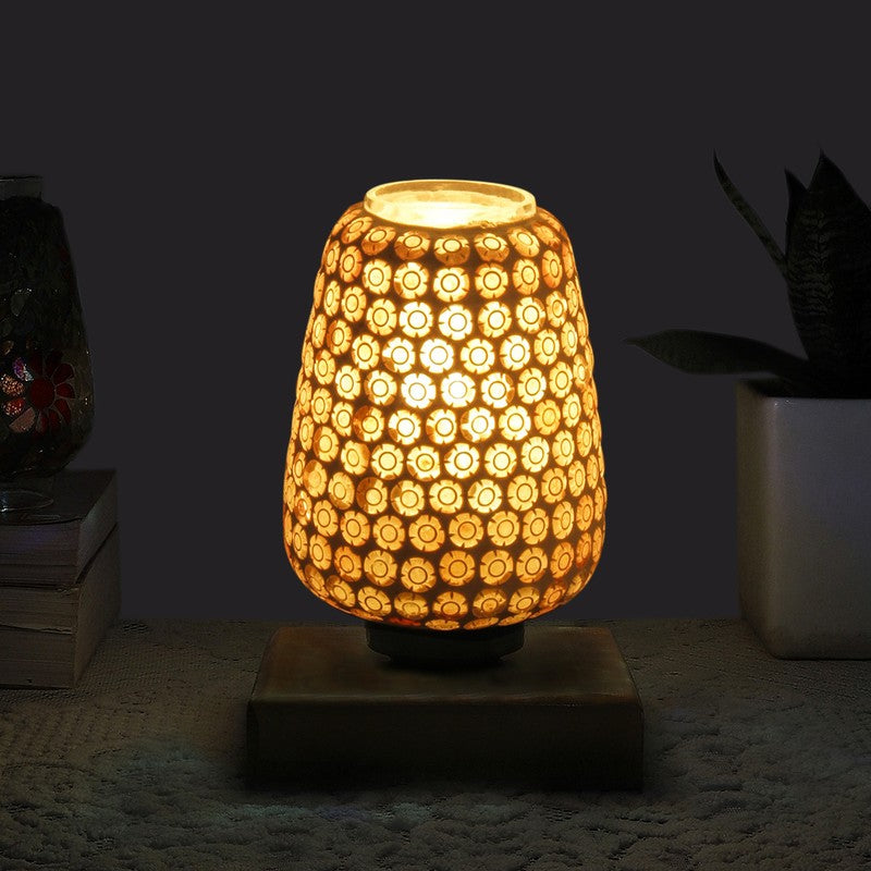 Grazia Glass Table Lamp With Wooden Base - Multicolor