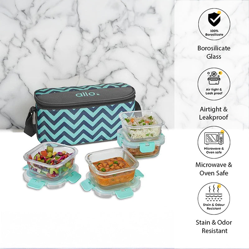 Jonas Lunchbox With Chevron Bag (390 ML) - Set Of Four
