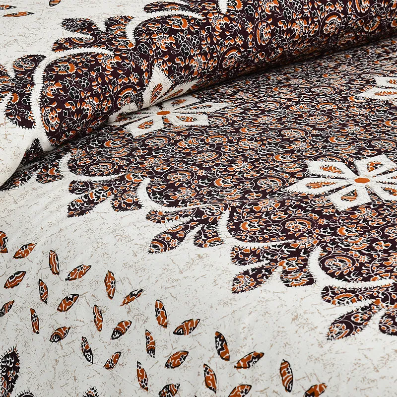 Alankrita Ethnic Cotton Bedsheet (Beige,Brown) - 180 TC media 3