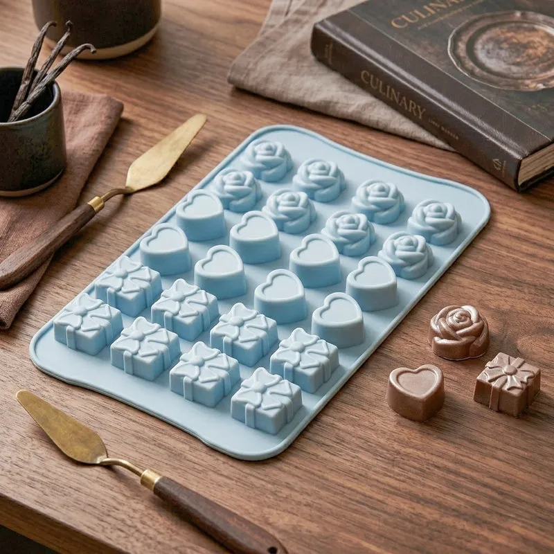 Silicone Gift Heart & Rose Chocolate Mould - 24 holes media 4
