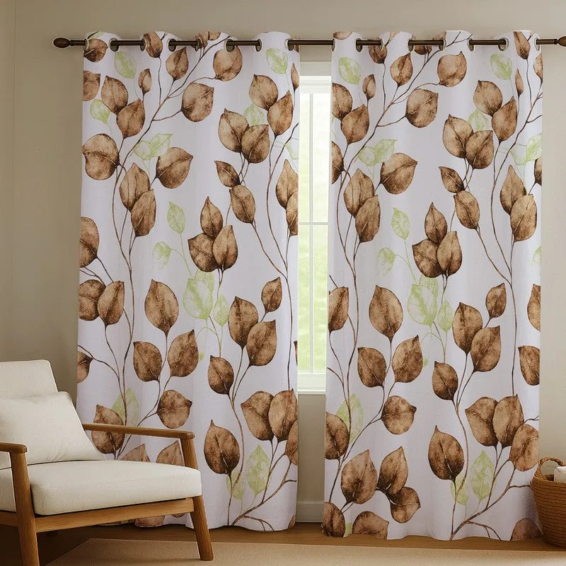 Garden Glow Cotton Curtains (brown,white) - Set Of Two media 1