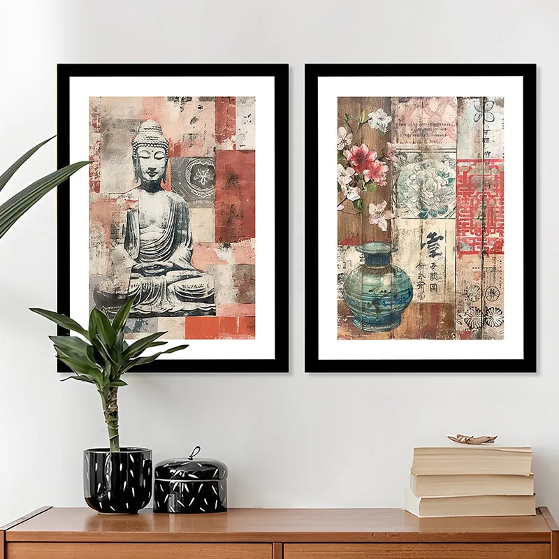 Earthy Buddha Wall Art With Frame - Set Of Two media 4