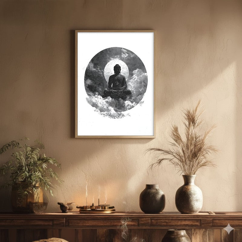 Buddha Zen Art Wall Painting With Brown Frame