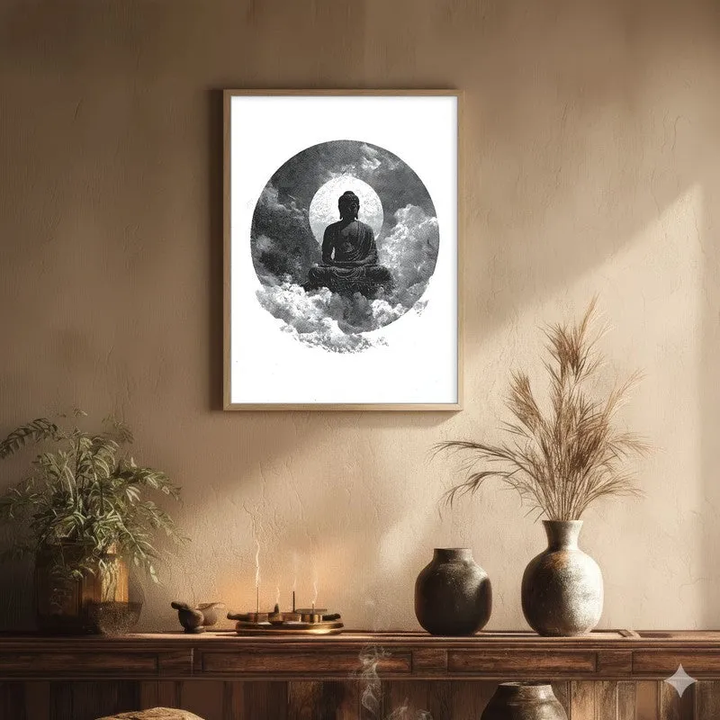 Buddha Zen Art Wall Painting With Brown Frame media 1