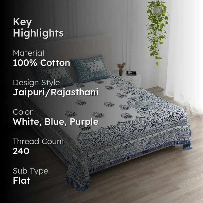 Nestor Cotton Bedsheet (White,Blue,Purple) - 240 TC media 2