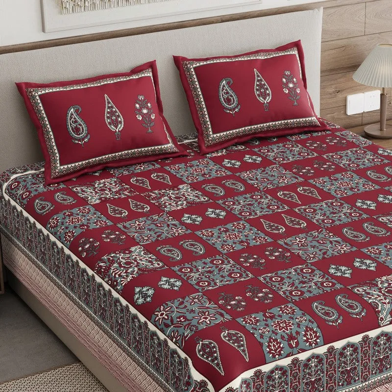 Jaipur Charm Cotton Bedsheet (Grey,Maroon) - 120 TC media 3