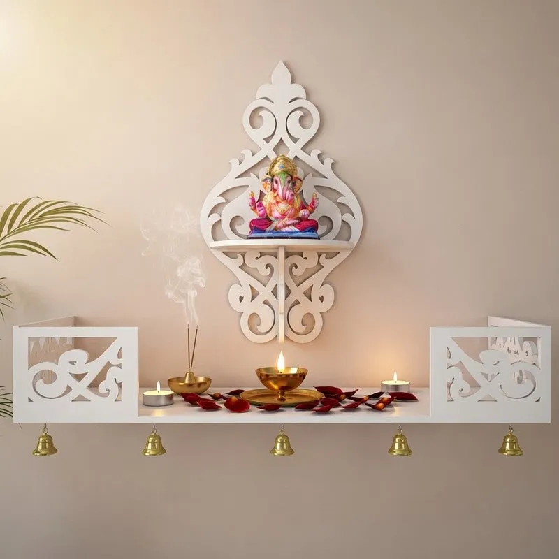Celestial Prayer Mandir with Shelf (White) media 1