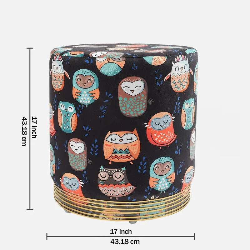 Avira Owl-print Velvet Pouffe - Black media 7