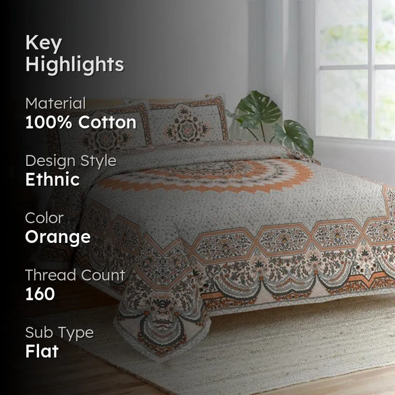 Sudrisha Ethnic Cotton Bedsheet (Orange) - 160 TC media 2