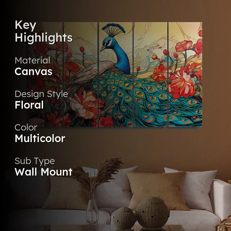 Graceful Mayura Canvas Wall Art - Set Of Five media 2