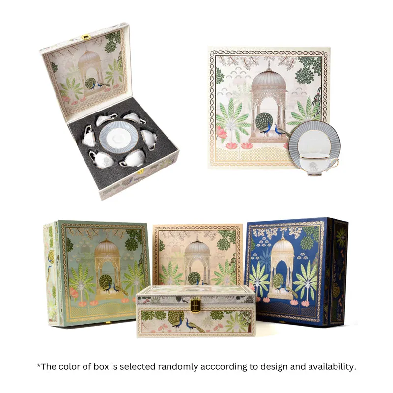 Gilded Iris 24k Gold Brushed Porcelain Tea Cup & Saucer (Grey/ 280 mL) - Set of Six media 9
