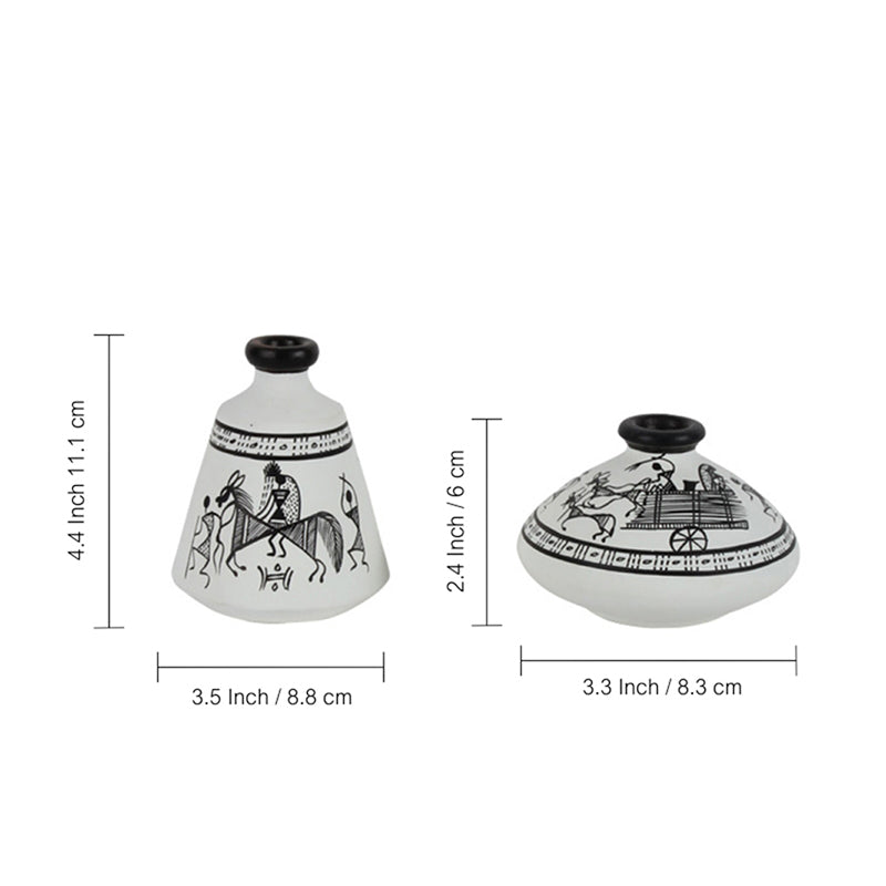 Pali Warli Handpainted Terracotta Vase - Set Of Two media 5