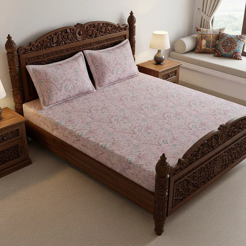 Samuna Floral Cotton Bedsheet (Pink) - 144 TC media 1