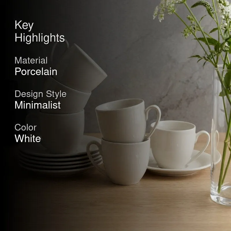 SipDelight Porcelain Cup & Saucer (White/190 mL Each) - Set of Six - 2