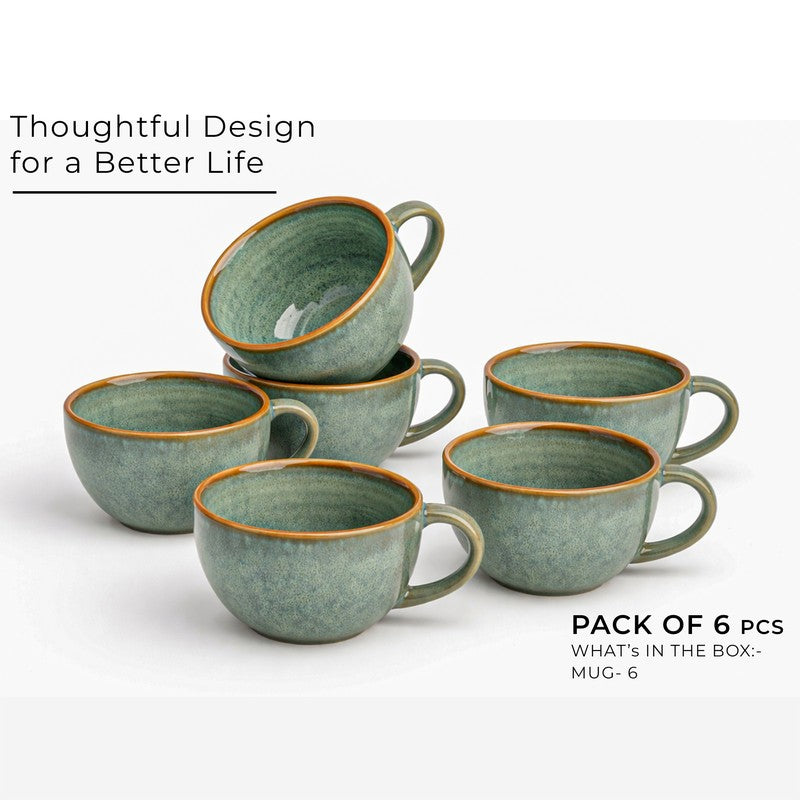 Cuddle Ceramic Tea Cup (250 mL Each),Light Green) - Set Of Six media 3