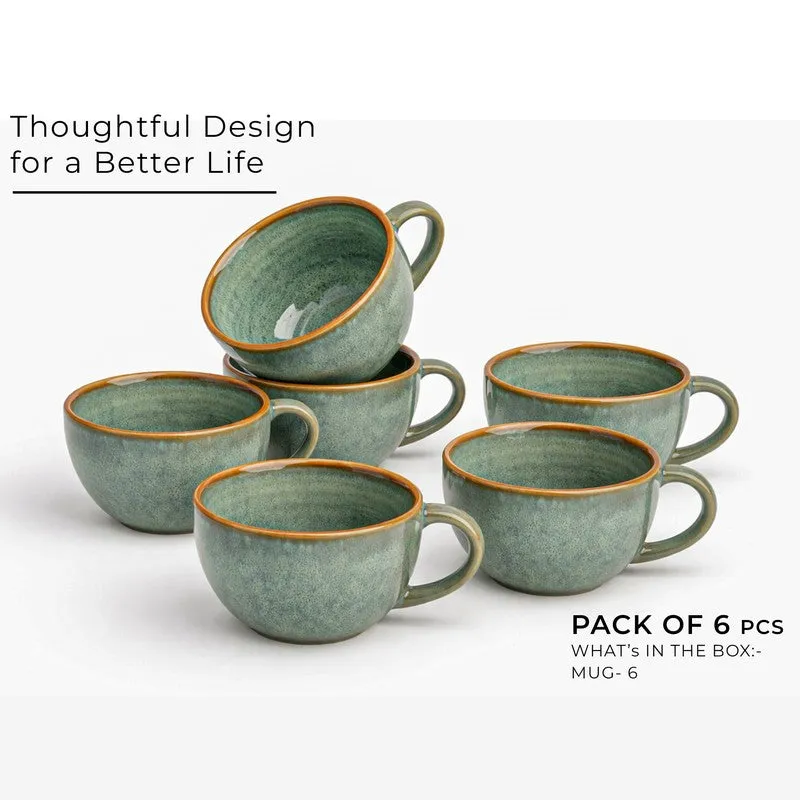 Cuddle Ceramic Tea Cup (250 mL Each),Light Green) - Set Of Six media 3