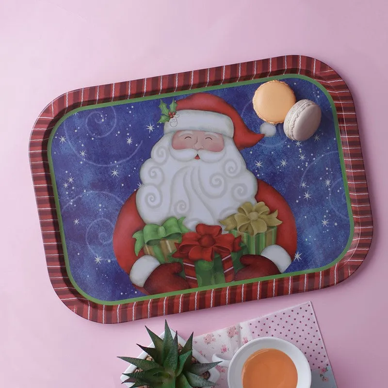 Santa Metal Rectangular Blue Serving Tray media 1