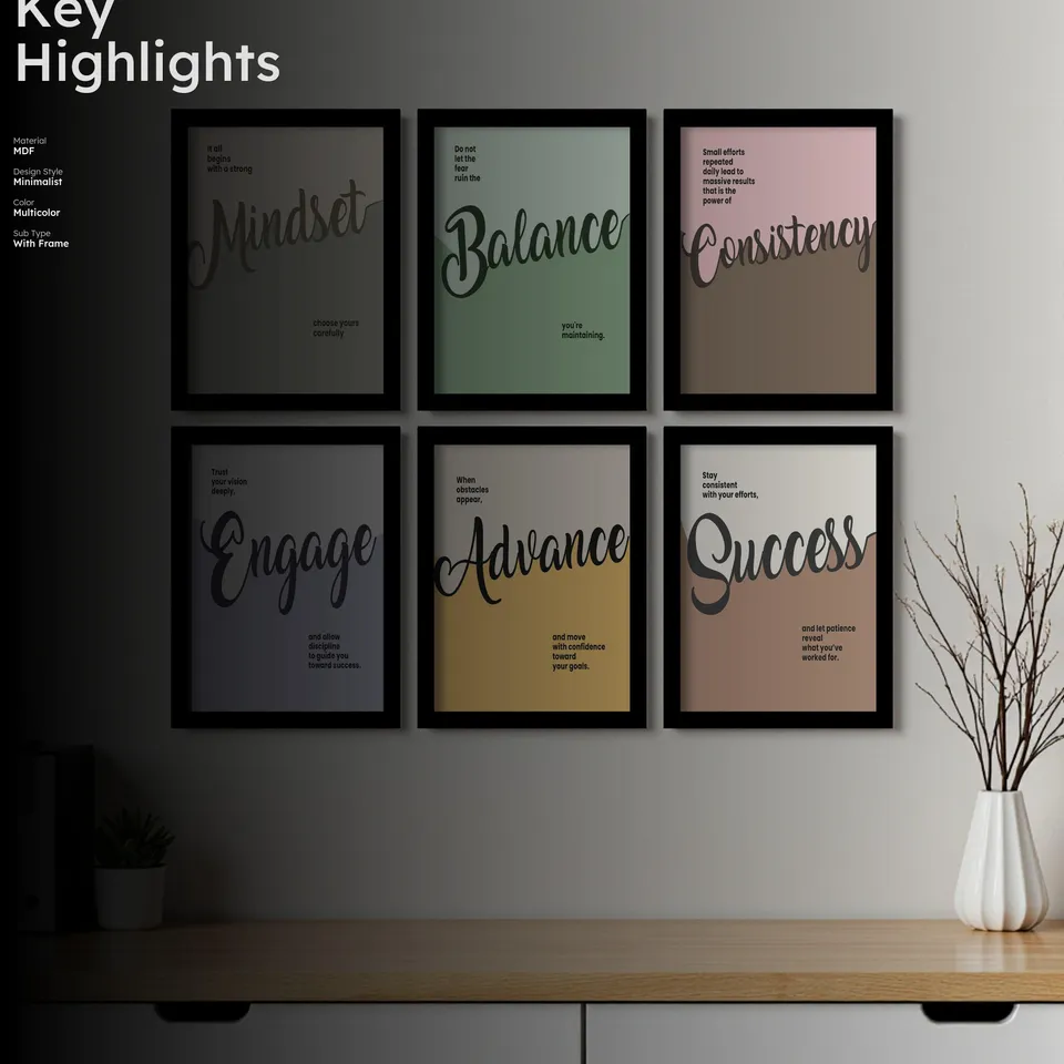 Wellness Quote Wall Painting With Frame - Set Of Six media 2