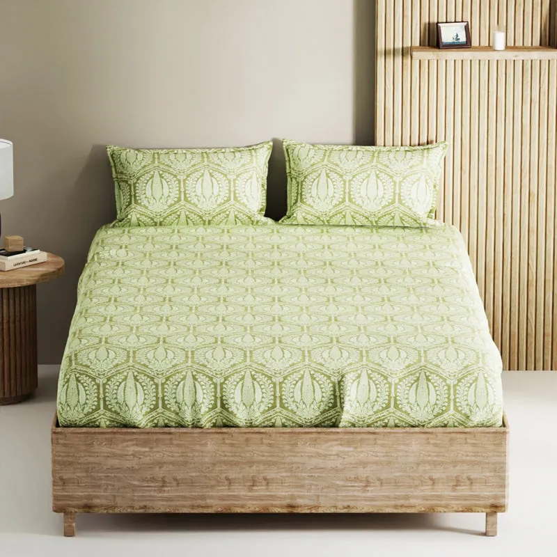 Palladium Cotton Bedsheet (Soft Green) - 144 TC media 1