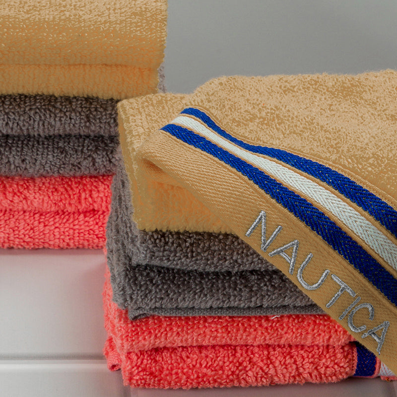 Nautica Dove Down Cotton Hand & Face Towel (Grey,Beige & Coral) - Set Of Twelve media 3
