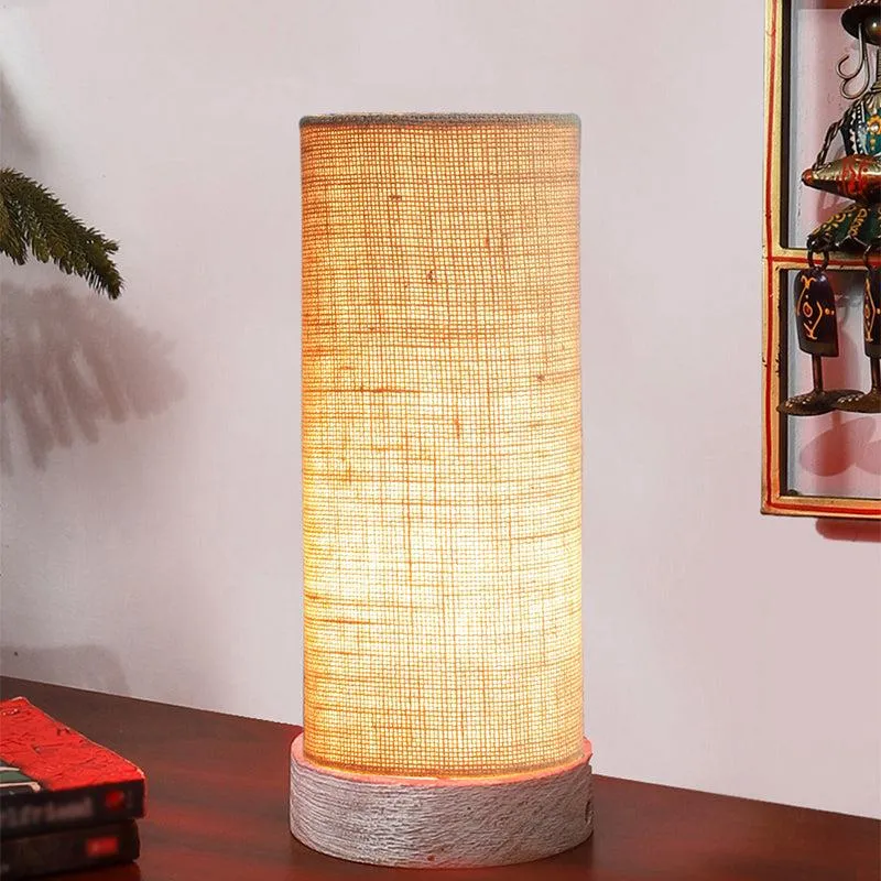 Ocra Tower Wooden Table Lamp With Jute Shade - Beige media 6