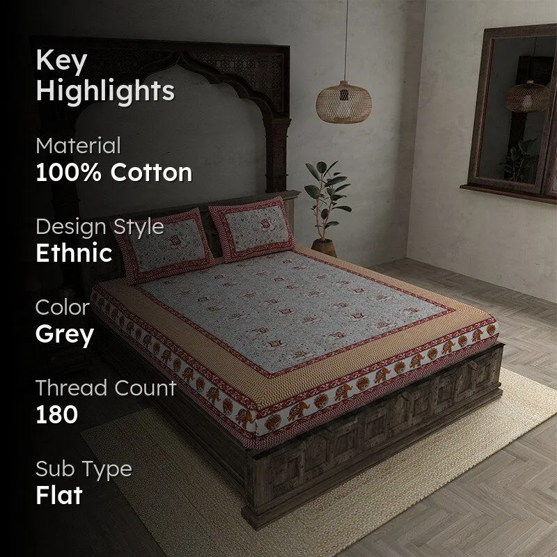 Yantra Ethnic Cotton Bedsheet (Grey) - 180 TC media 2