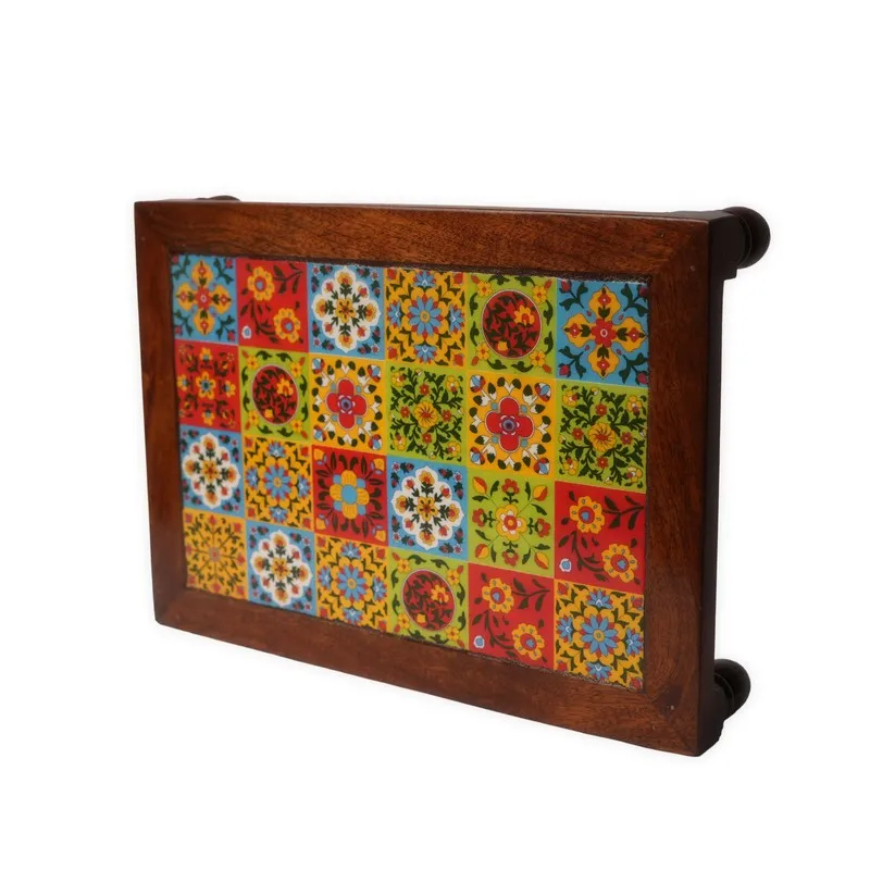 Nyra Folk Art Mango Wood Stool - 14 inch - 5