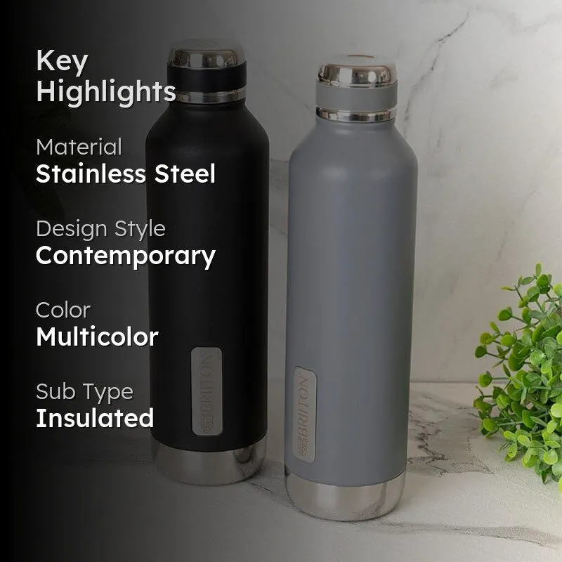 Bristo Sip Hot & Cold Thermos Water Bottle (Black & Grey, 750 mL Each) - Set Of Two media 2