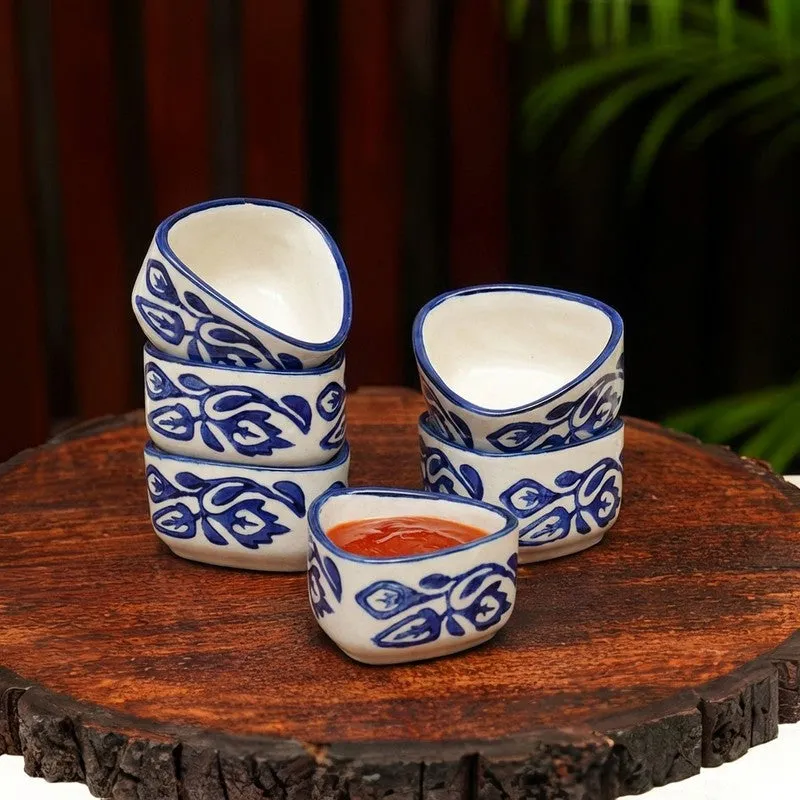 Dippure Ceramic Dip Bowls (Blue,White ,40 mL Each) - Set Of Six media 1