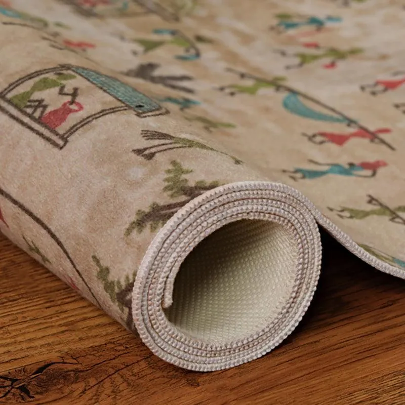 Celebrian Abstract Polyester Anti-Skid Carpet -Beige & Brown media 7