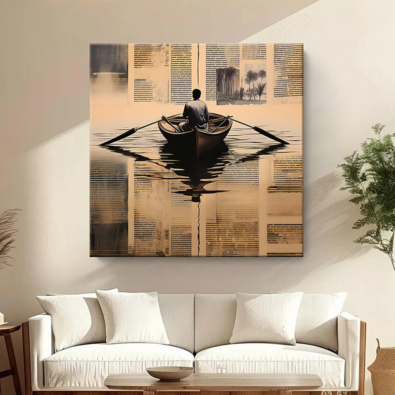 Solitary Rowing Boat Poly Canvas Wall Painting