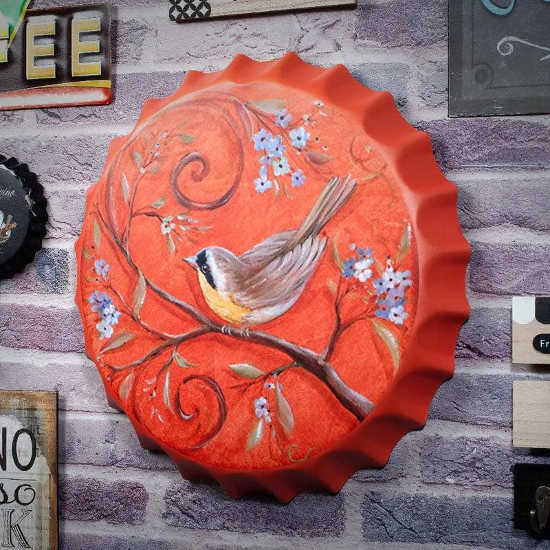 Orange Bird Bottle Cap Metal Wall Accent media 1