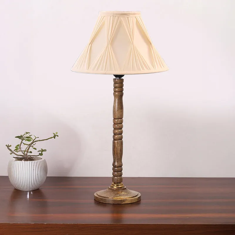 Loft Style Table Lamp With Carved Wooden Base - Ivory,Brown media 3