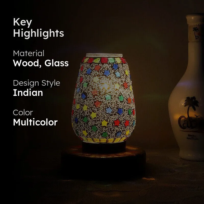 Blazeon Glass Table Lamp With Wooden Base - Multicolor media 2