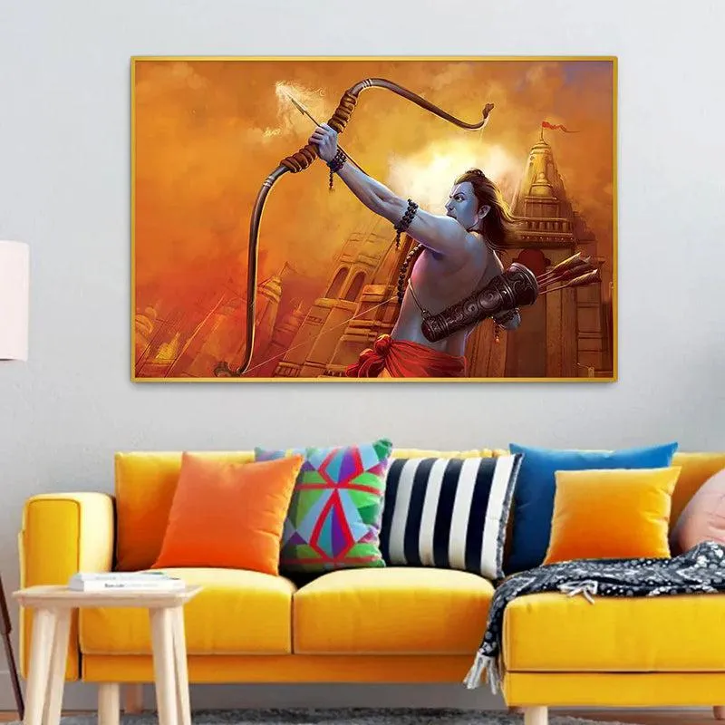Sri Rama Canvas Wall Painting With Frame - Gold media 1