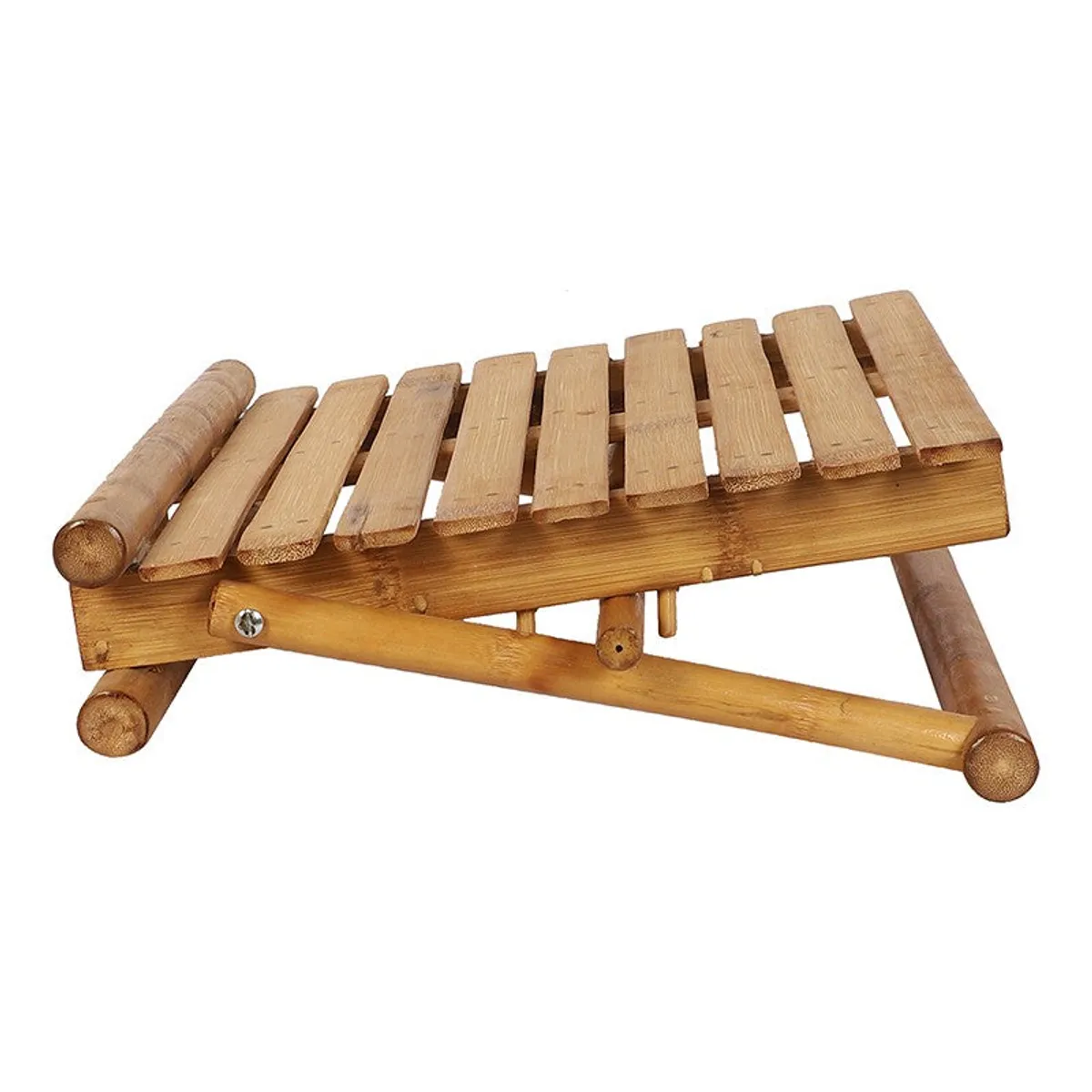 Natural bamboo stand shown from the side in a folded position