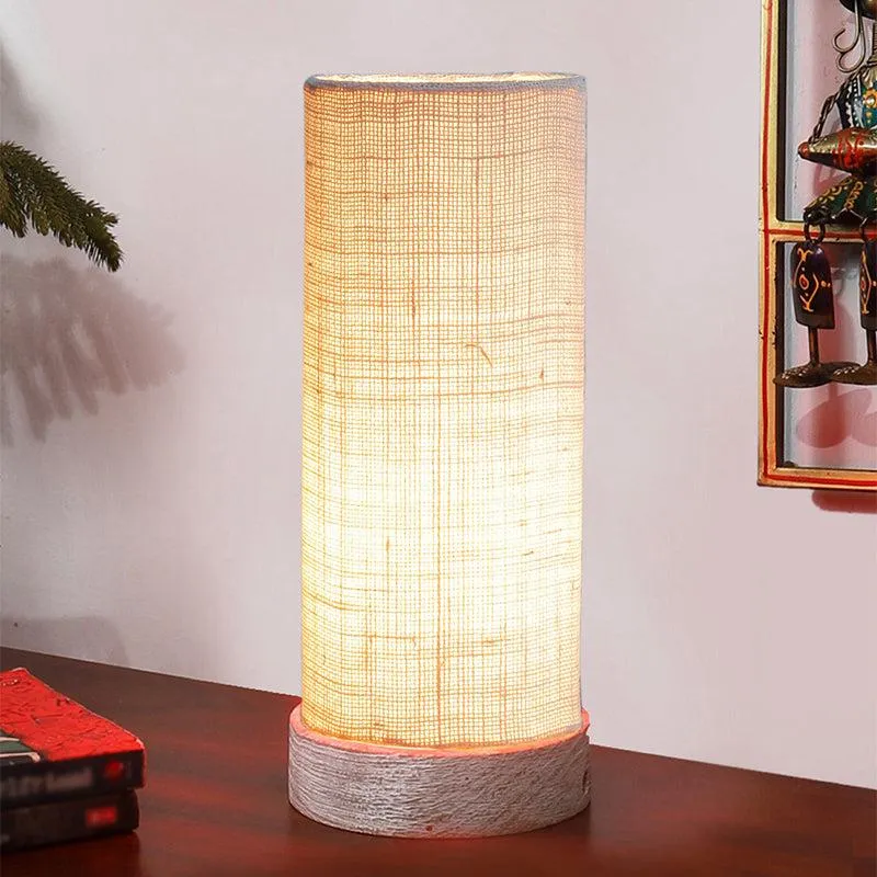 Ocra Tower Wooden Table Lamp With Jute Shade - White media 6