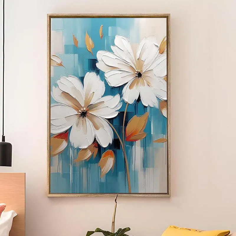 Icy Petals Canvas Floral Wall Art With Frame media 2