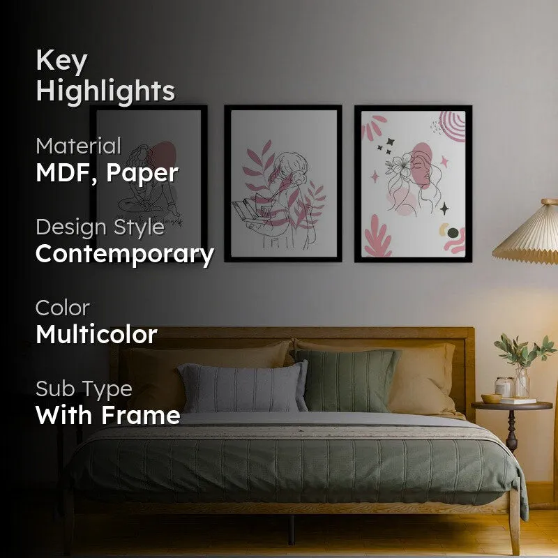 Pink Persona Paper Wall Painting With Frame - Black media 2