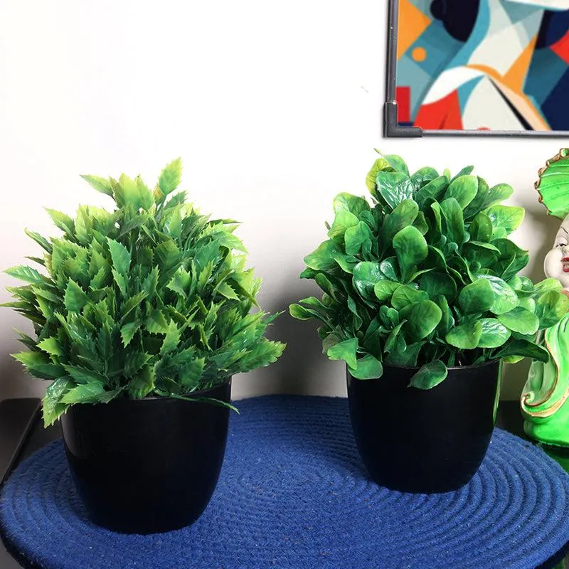 Faux Shamrock Leaf Plant With Black Plastic Pot - Set Of Two media 1