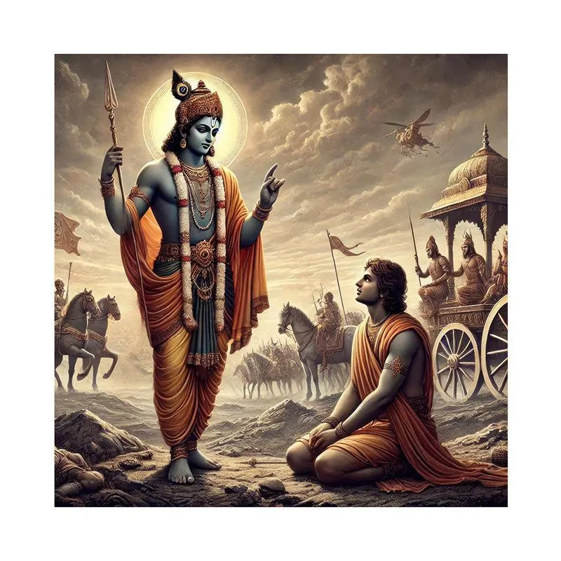 Krishna Call to Arjuna Wall Painting media 4