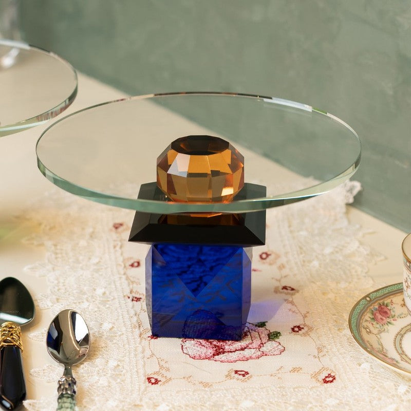 Classic Crystal Round Cake Stand - Blue
