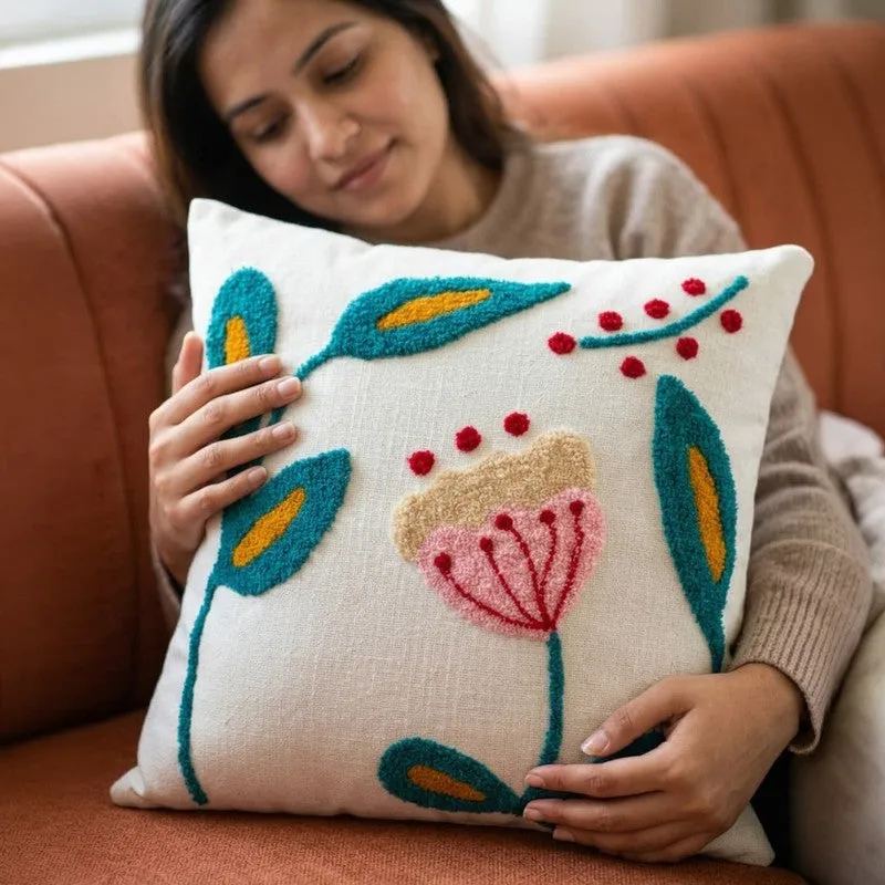 Stitch Bloom Tufted Cotton Cushion Cover media 5