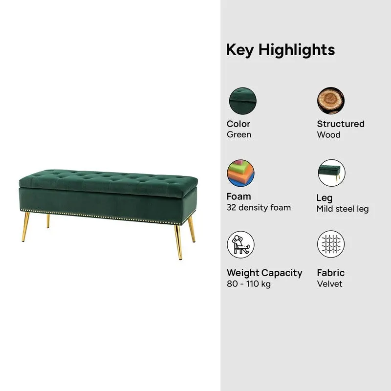 Carnes Velvet And Steel Bench - Green media 5