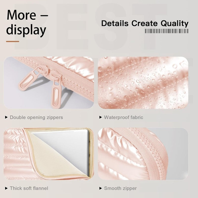 Soft Pink Quilted Laptop Sleeve - Waterproof and Shockproof media 5